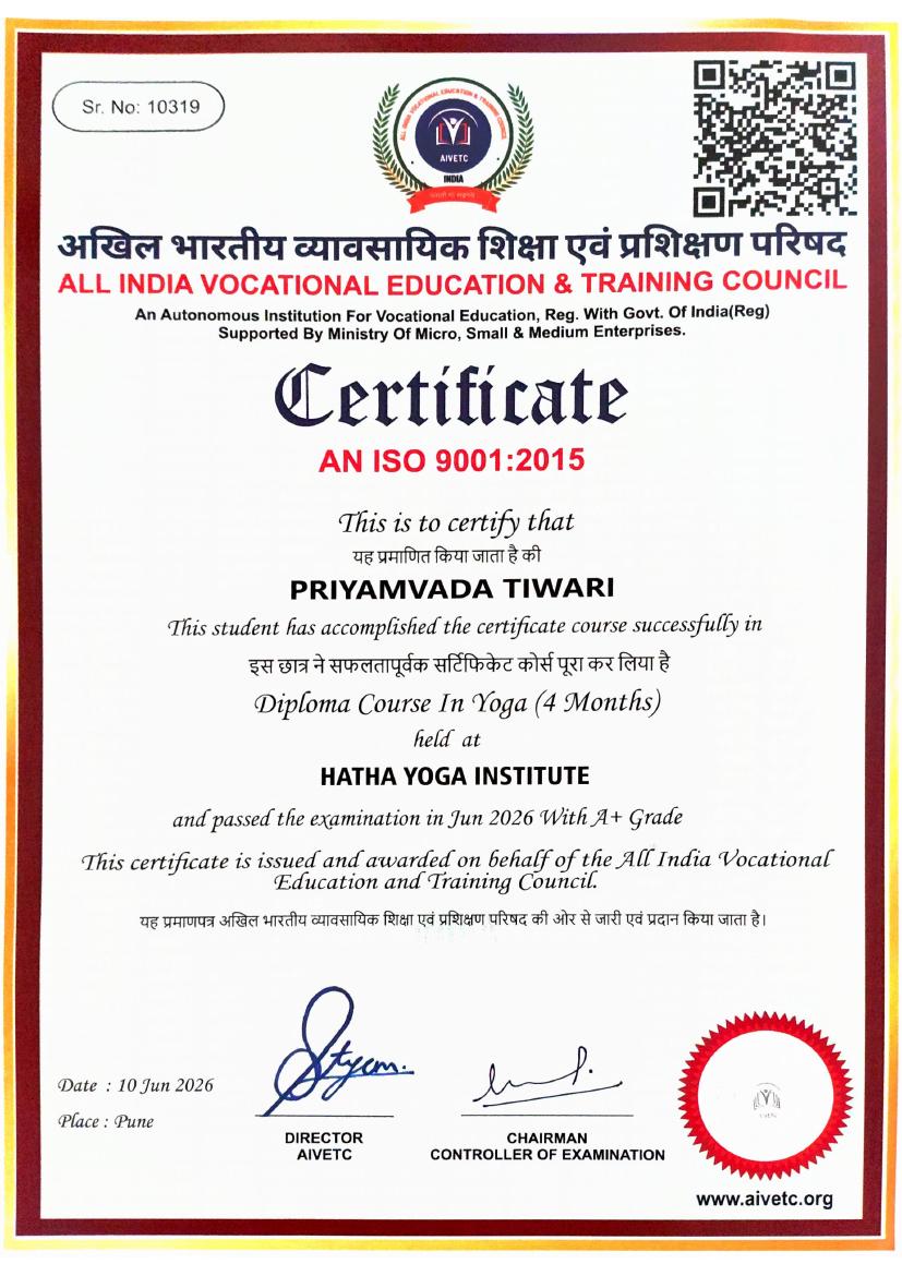Diploma Course in Yoga certificate preview