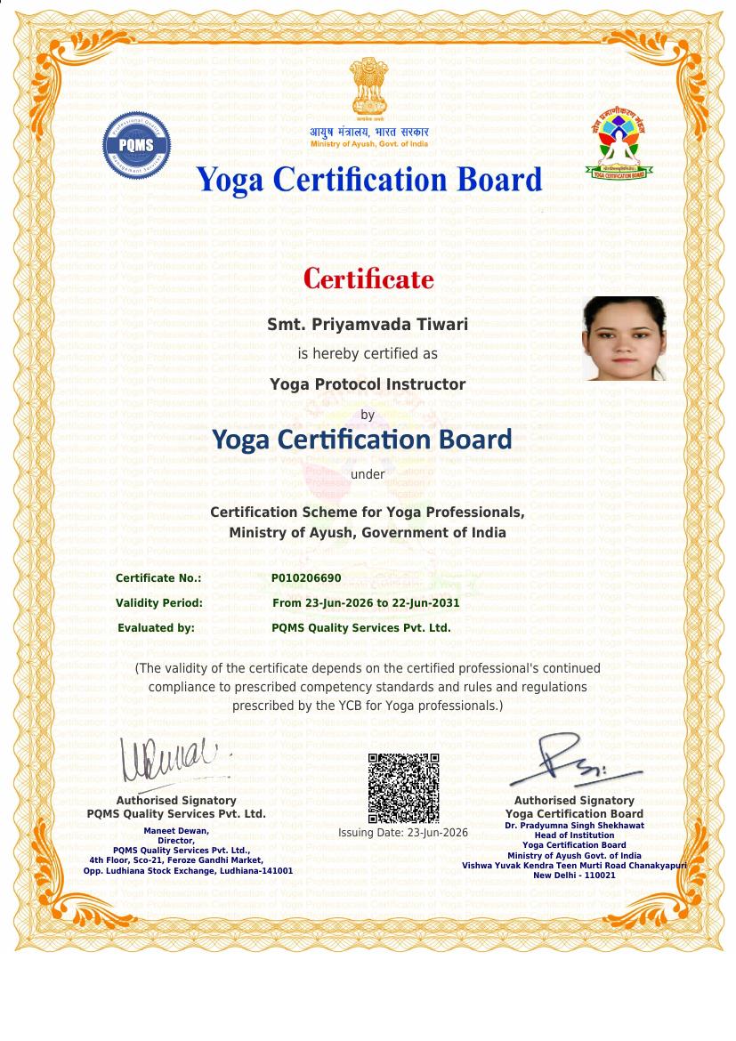 Yoga Protocol Instructor certificate preview